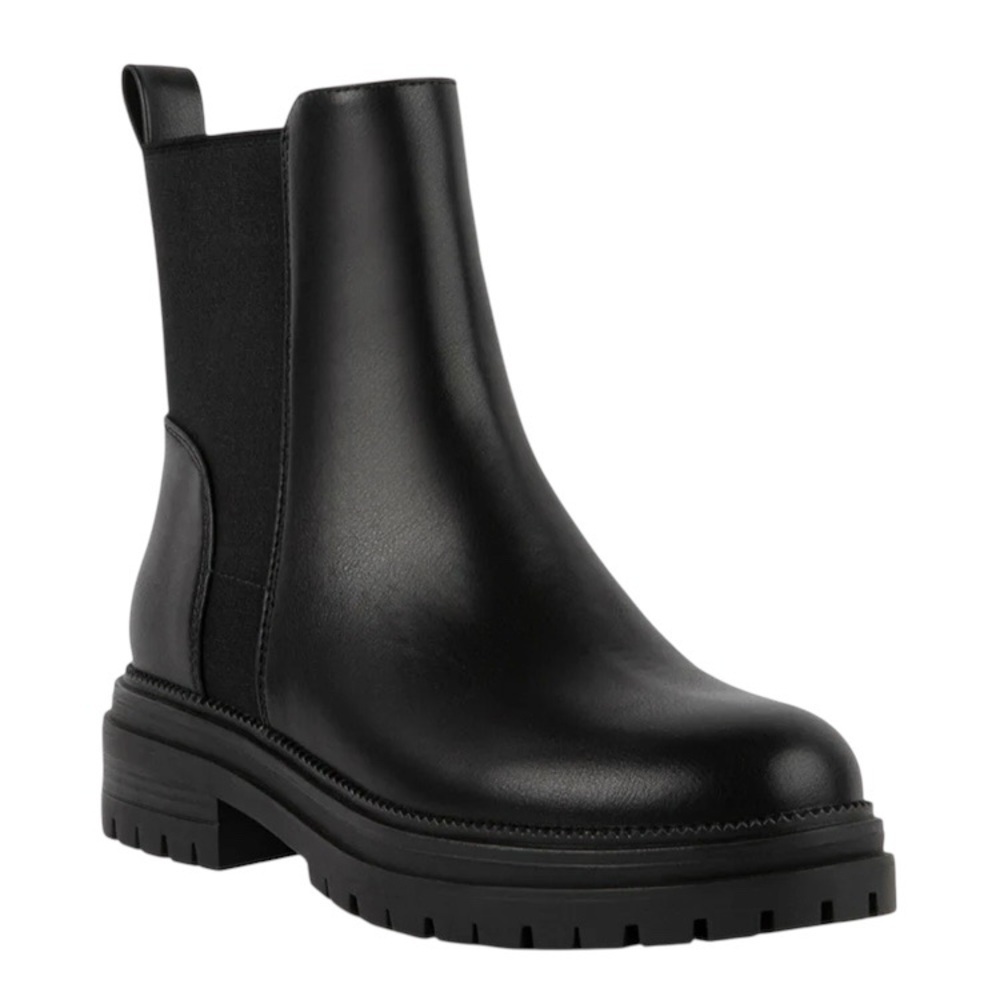 Steve Madden Black Leather Lug-Sole Chelsea Booties